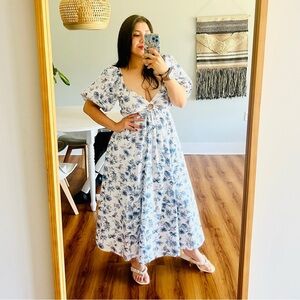 New Abercrombie & Fitch Puff Sleeve Tie Back Midi Dress Size Small​